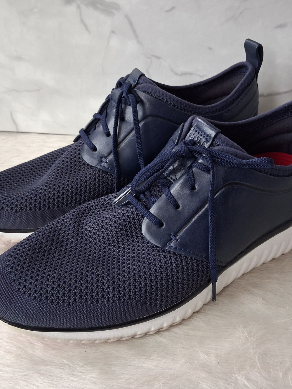 Cole Haan Navy Knit Lace-Up Sneakers with White Sole